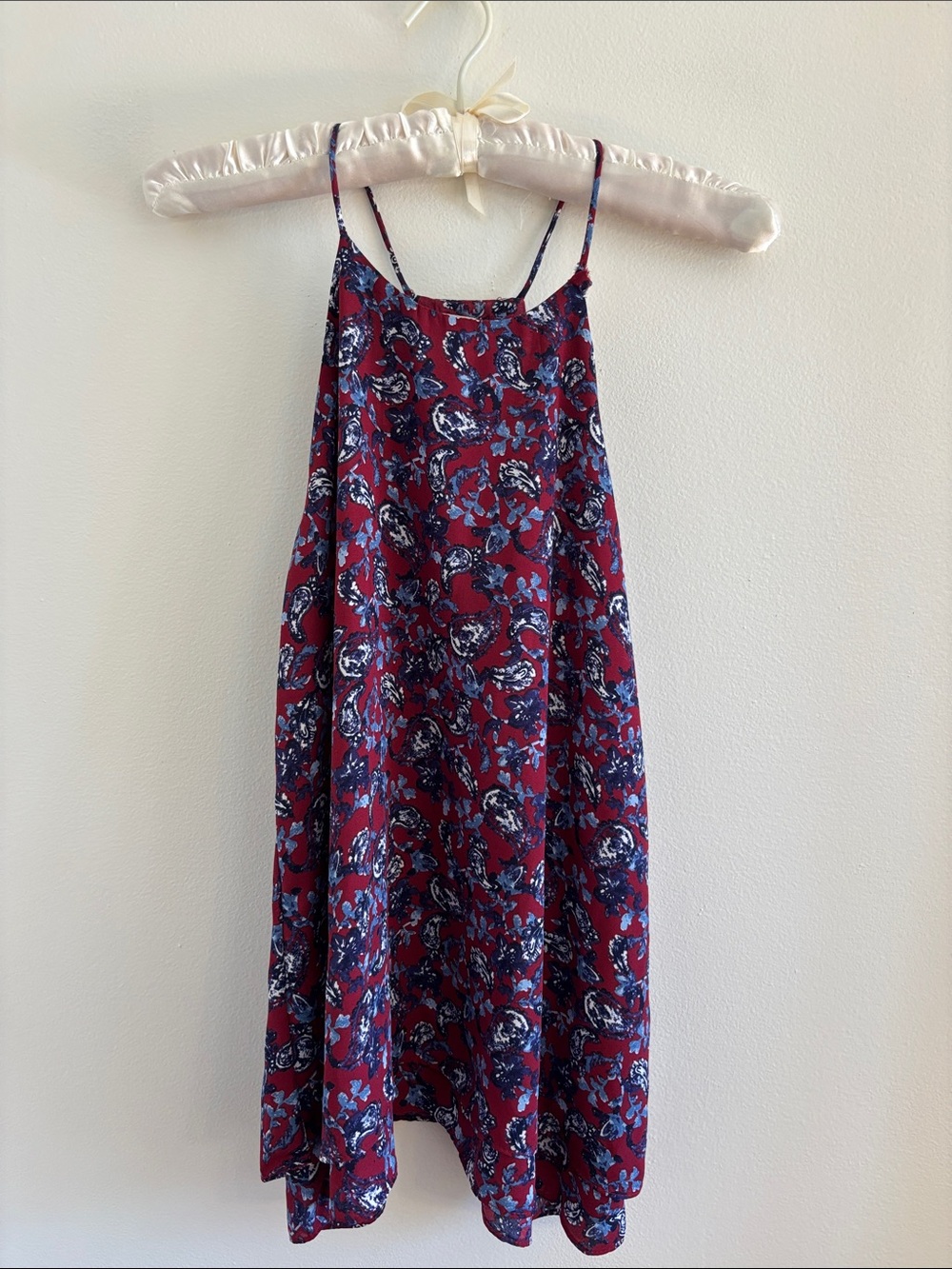 Paper Crane Burgundy Floral Tank Top with Navy & White Accents